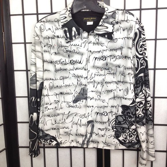 Jackets Galore Black White Embellished Zip Front Blazer Shirt Jacket M/L - Picture 1 of 10